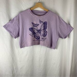 Hollister Youth Women’s Crop Butterflies Purple T-Shirt Oversized Size Small